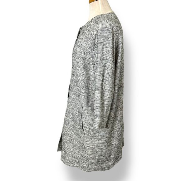 Eileen Fisher Longline Blazer Jacket Snap Button Pockets Textured Tweed Sz PL - Picture 3 of 10